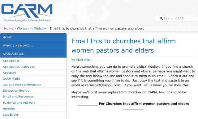 CARM has a great resource for sharing biblical truth about female "pastors".